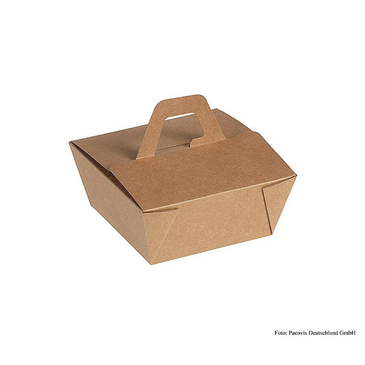 Engångs Naturesse Take Away-låda, med handtag, kraftpapper/PLA, 12x12x6,5 cm, 200 St
