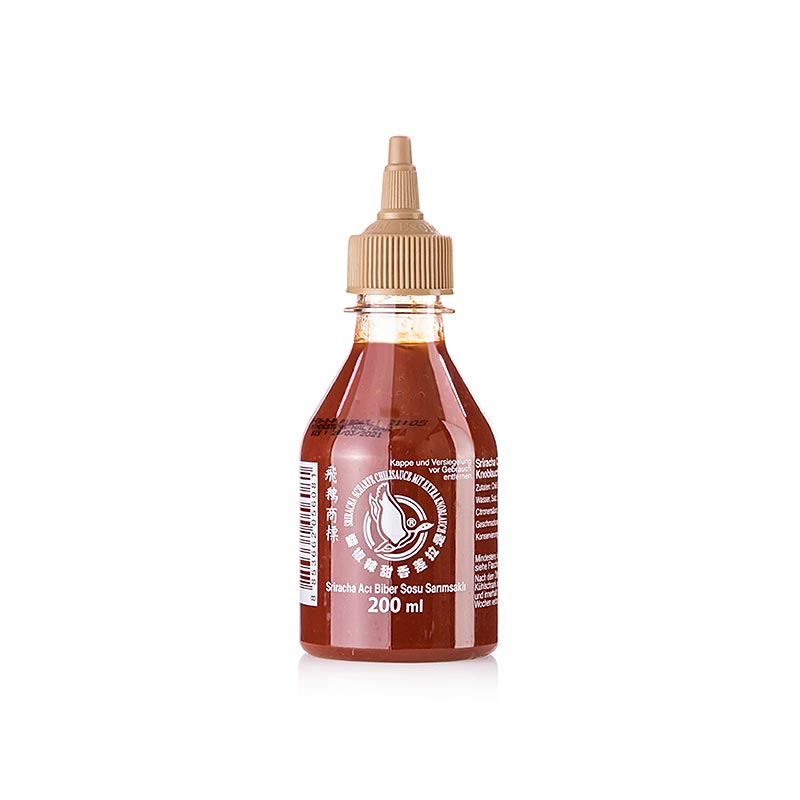 Chilisås – Sriracha, stark, med extra vitlök, pressflaska, Flying Goose, 200 ml