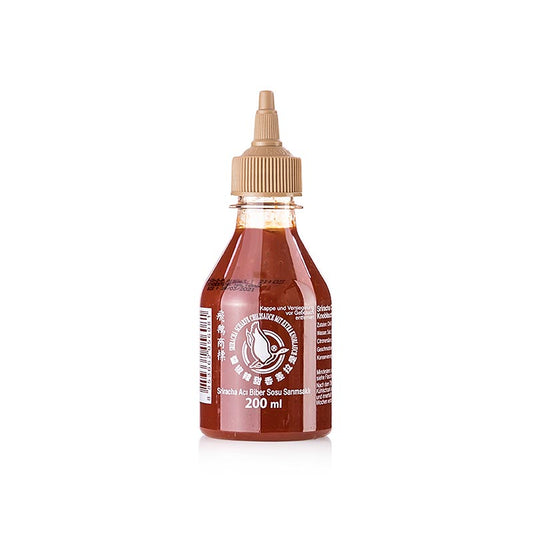 Chilisås – Sriracha, stark, med extra vitlök, pressflaska, Flying Goose, 200 ml