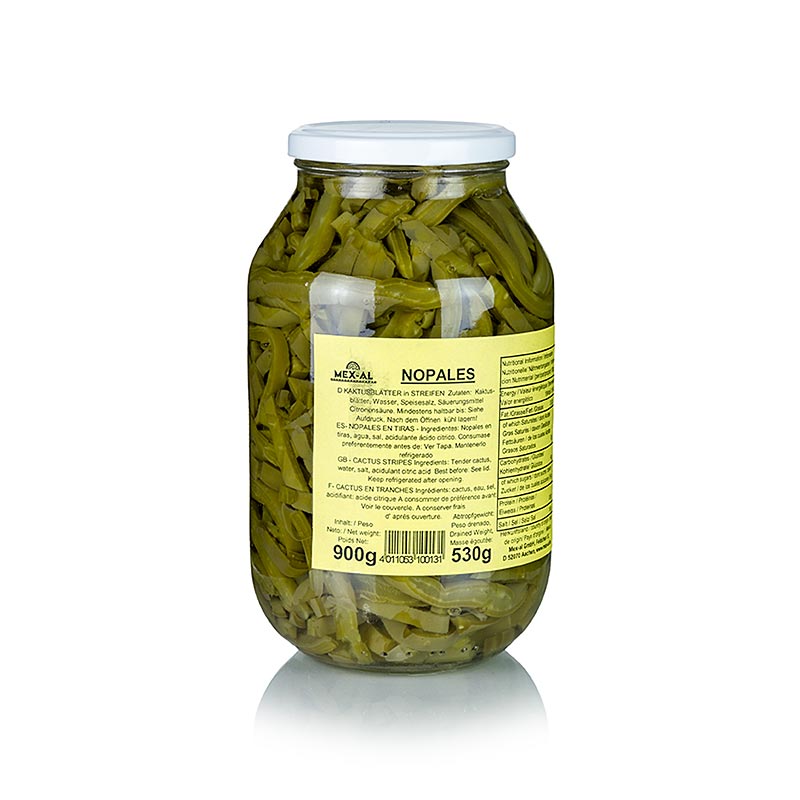 MEX-AL Kaktusblad, skurna i strimlor, inlagda i saltlake, 900 g