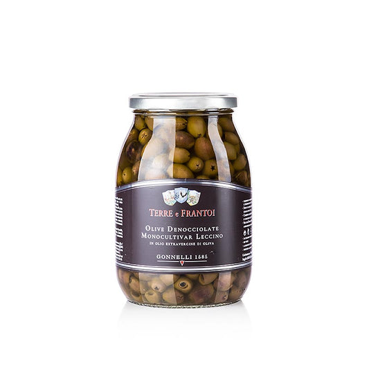 Svarta oliver, urkärnade (Denocciolate), i olivolja, Terre e Frantoi Gonnelli, 950 g