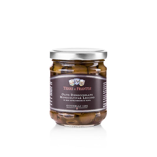 Svarta oliver, urkärnade (Denocciolate), i olivolja, Terre e Frantoi Gonnelli, 180 g