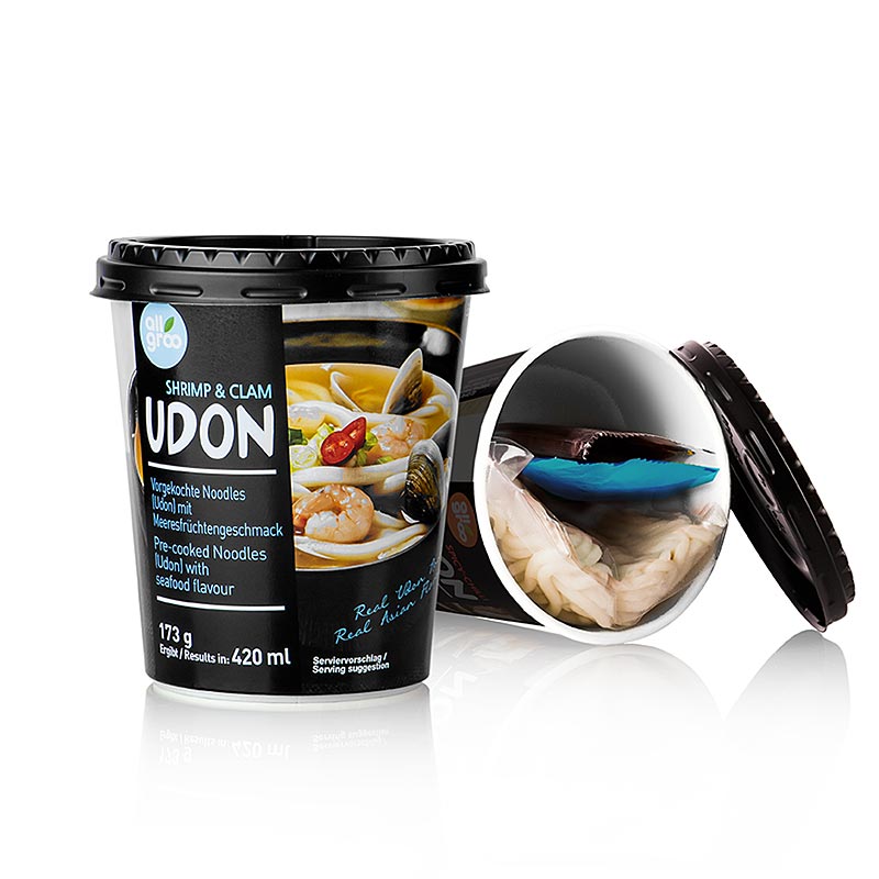 Instant Udon Cup-nudlar, räkor & musslor (skaldjur), Sydkorea, Allgroo, 173 g