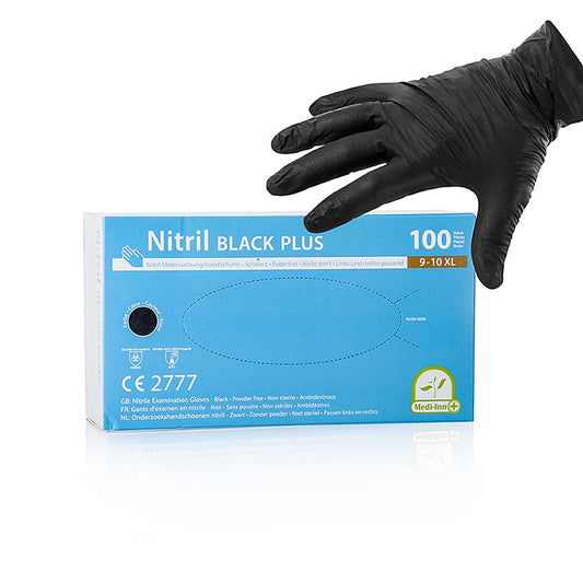 Engångshandskar nitril, svarta, XL, opudrade, 100 st