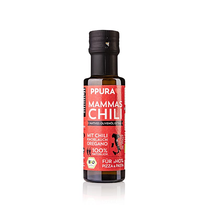 Extra jungfruolja, Ppura Mammas Chili, vitlök & oregano, ekologisk, 100 ml