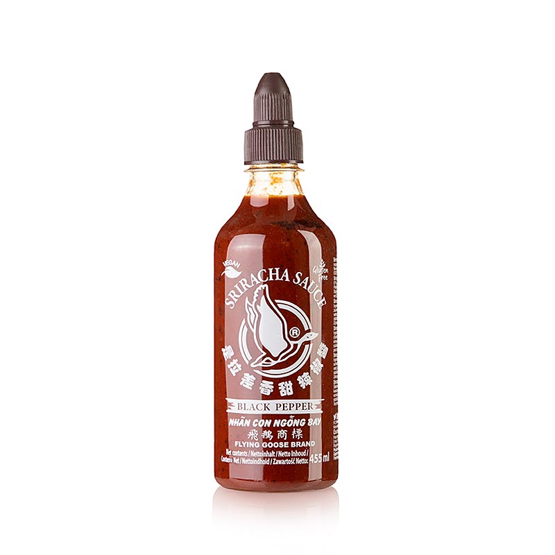 Chilisås – Sriracha, stark, med svartpeppar, Flying Goose, 455 ml