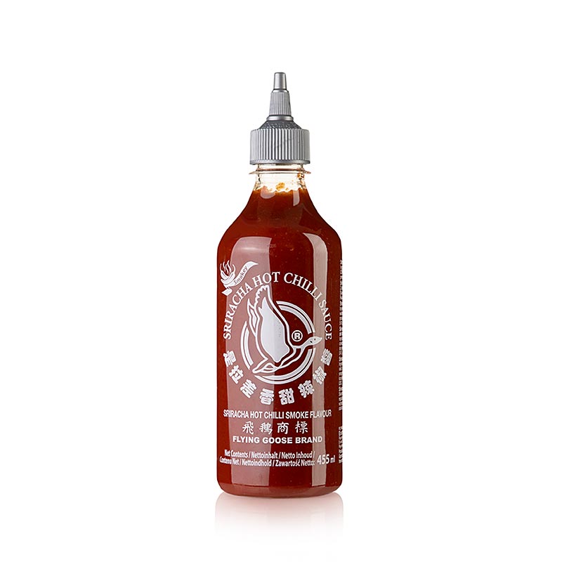 Chilisås – Sriracha, stark, rökig, squeezeflaska, Flying Goose, 455 ml