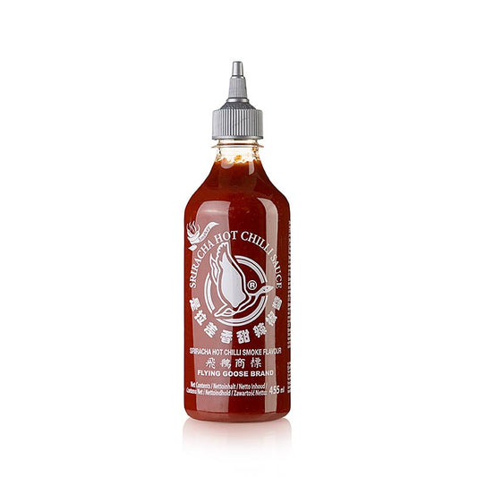 Chilisås – Sriracha, stark, rökig, squeezeflaska, Flying Goose, 455 ml