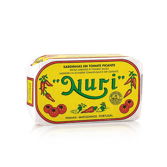Sardiner, hela, i olivolja och pikant tomatsås, 3–5 stycken, Nuri (Portugal), 125 g