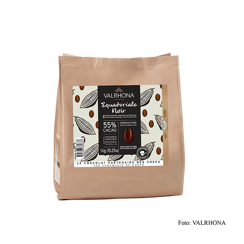 Valrhona Equatoriale Noire 55 %, callets, mörk couverture (4661), 1 kg