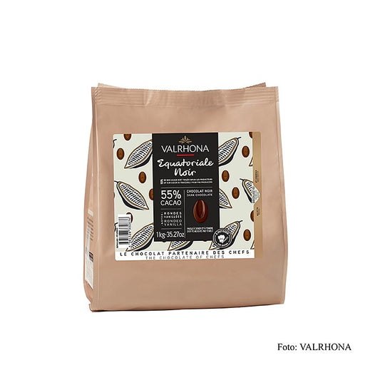 Valrhona Equatoriale Noire 55 %, callets, mörk couverture (4661), 1 kg