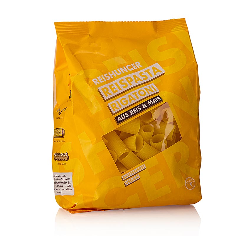 Risnudlar – Rigatoni, av majs och ris, glutenfria, Reishunger, 400 g
