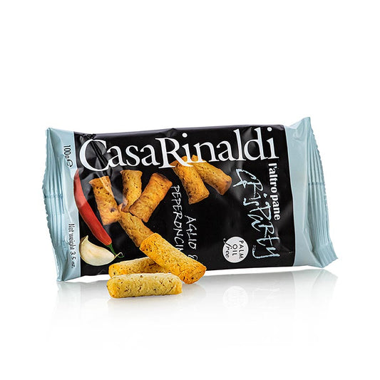Grisparty – Mini Grissini, snacks med vitlök och chili, Casa Rinaldi, 100 g