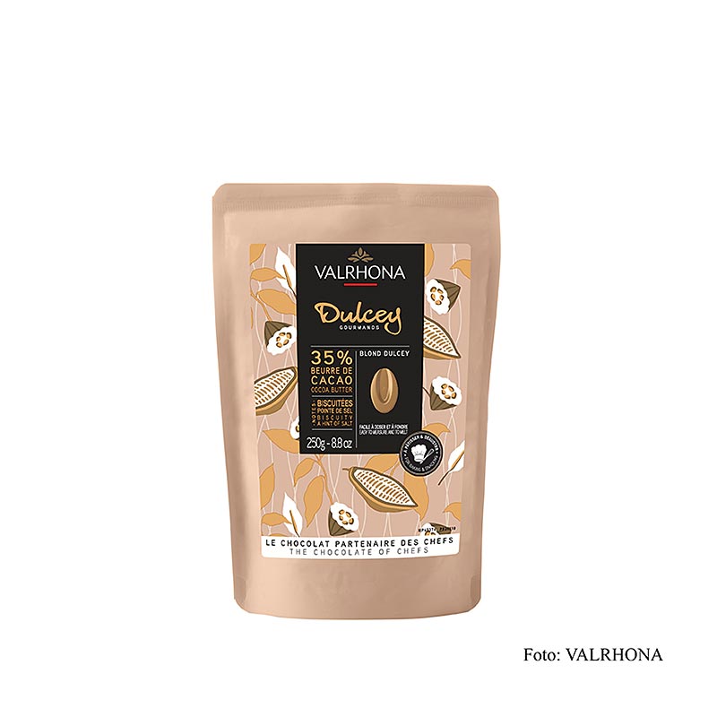 Valrhona Dulcey, blond choklad, callets, 35 % kakao, 250 g