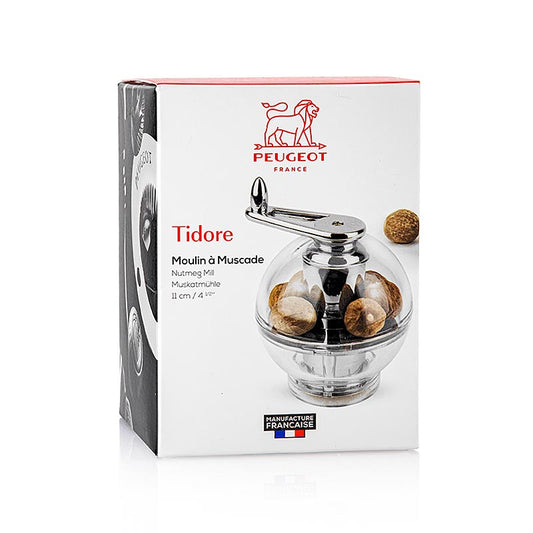 Muskotkvarn TIDORE, av akryl, 11 cm hög, från Peugeot, inkl. 30 g muskot, 1 st