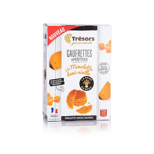 Barsnack Trésors – Gaufrettes, franska minivåfflor med Mimolette-ost, 60 g