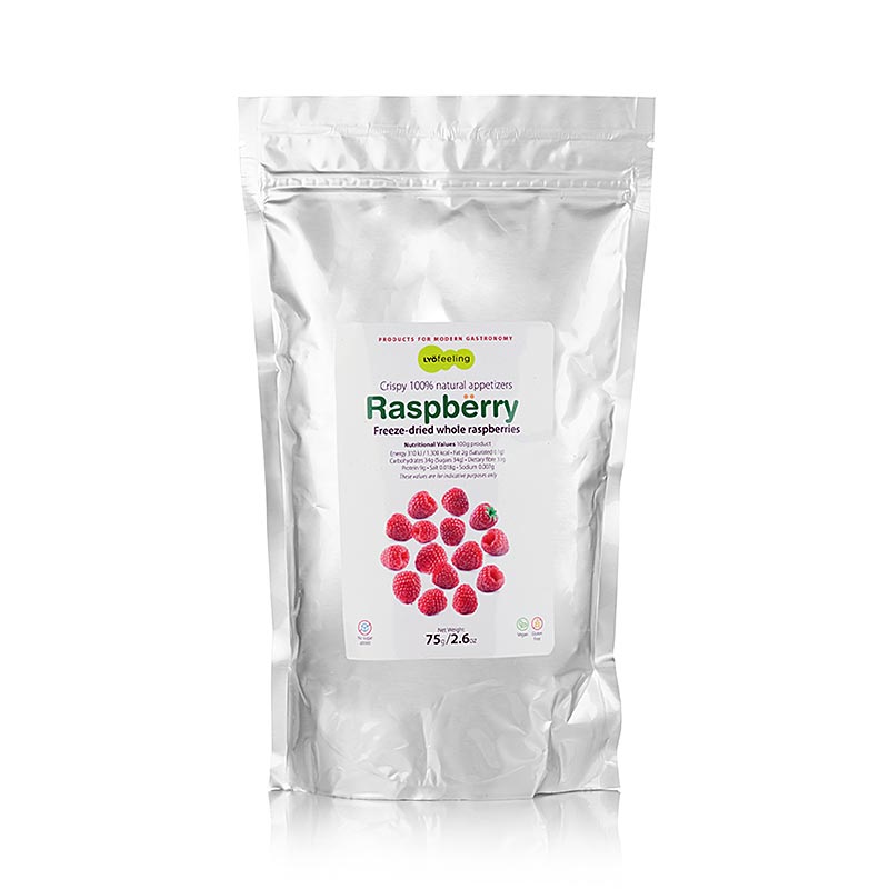 TÖUFOOD LYOFËELING RASPBËRRY, frystorkade hallon, hela, 75 g