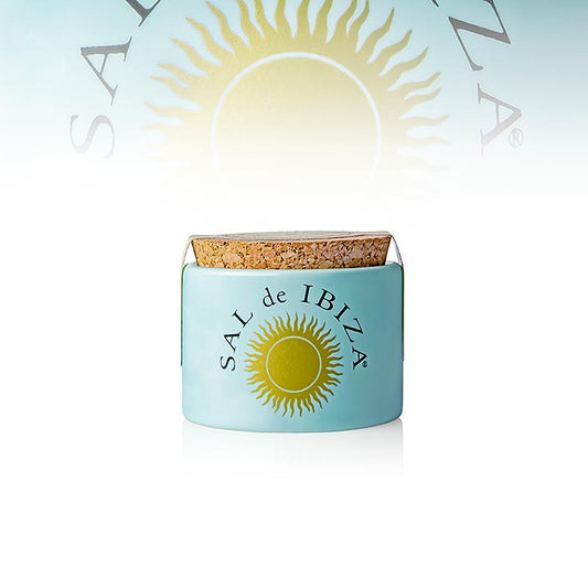 Sal de Ibiza – havssalt / Fleur de Sel, i porslinsburk med portionsförpackning, 28,5 g