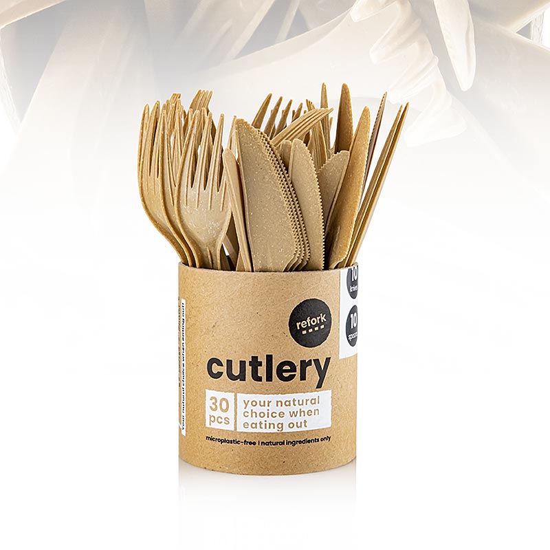 refork BBQ bestickset (15x gaffel/kniv) i pappask, av sågspån, 30 delar