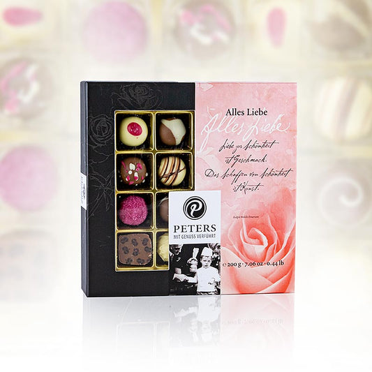 Tryffel- och pralinblandning, "Alles Liebe", med alkohol, Peters, 200 g, 16 st