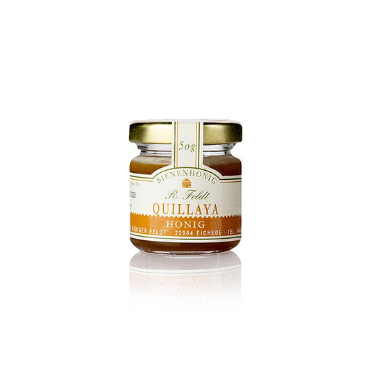 Imkerei Feldt Quillaja-honung, mörkgul, krämig, aromatisk, nötig, portionsburk, 50 g
