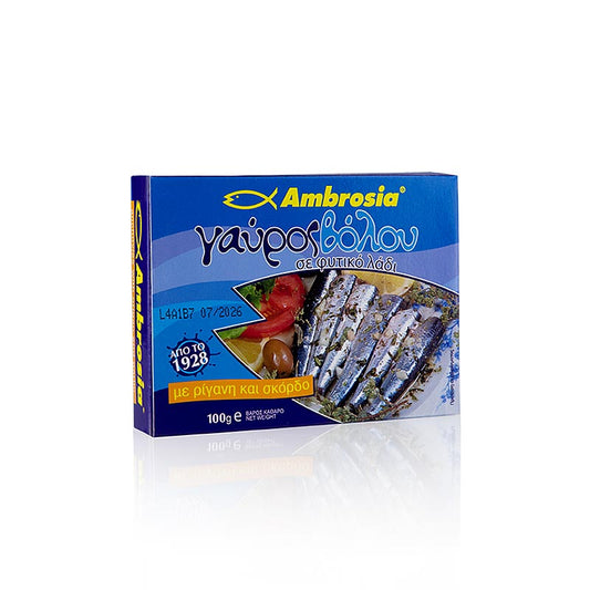 Ansjovis med oregano och vitlök, från Egeiska havet, Ambrosia, 100 g