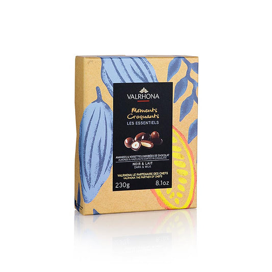 Valrhona Equinoxe-kula, mandel & hasselnöt i mörk och mjölkchoklad, 230 g