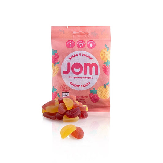 JOM – jordgubbs- och persikogummibonbons, veganska, ekologiska, 70 g