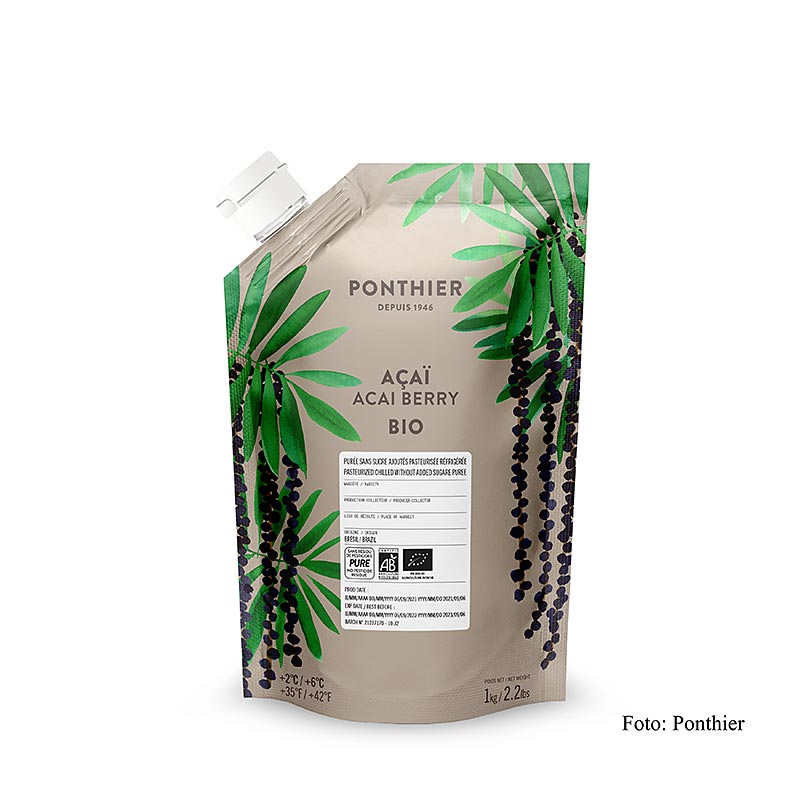 Ponthier Acai-puré, 100 % frukt, osötad, ekologisk, 1 kg