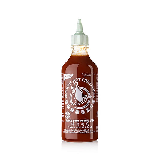 Chilisås – Sriracha utan MSG, stark, pressflaska, Flying Goose, 455 g