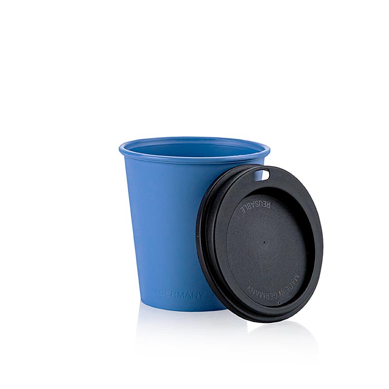 Återanvändbar kaffemugg "ToGo", 200 ml, blå med lock, 100 st