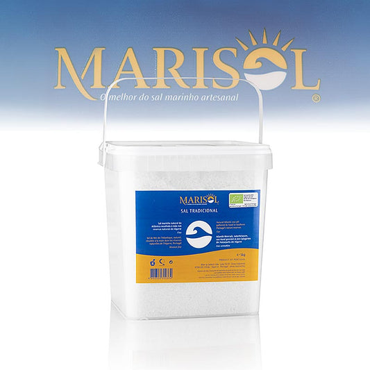 Marisol® Sal Tradicional havssalt, fint, vitt, fuktigt, CERTIPLANET, ekologiskt, 5 kg
