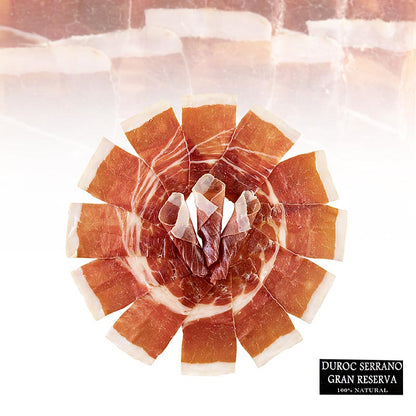 Jamon Serrano Gran Reserva, minst 24 månader, skinka (Duroc), skivad, 100 g