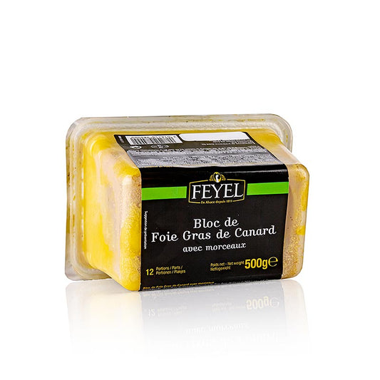 Anka-foie gras-block, med bitar, Feyel, 500 g
