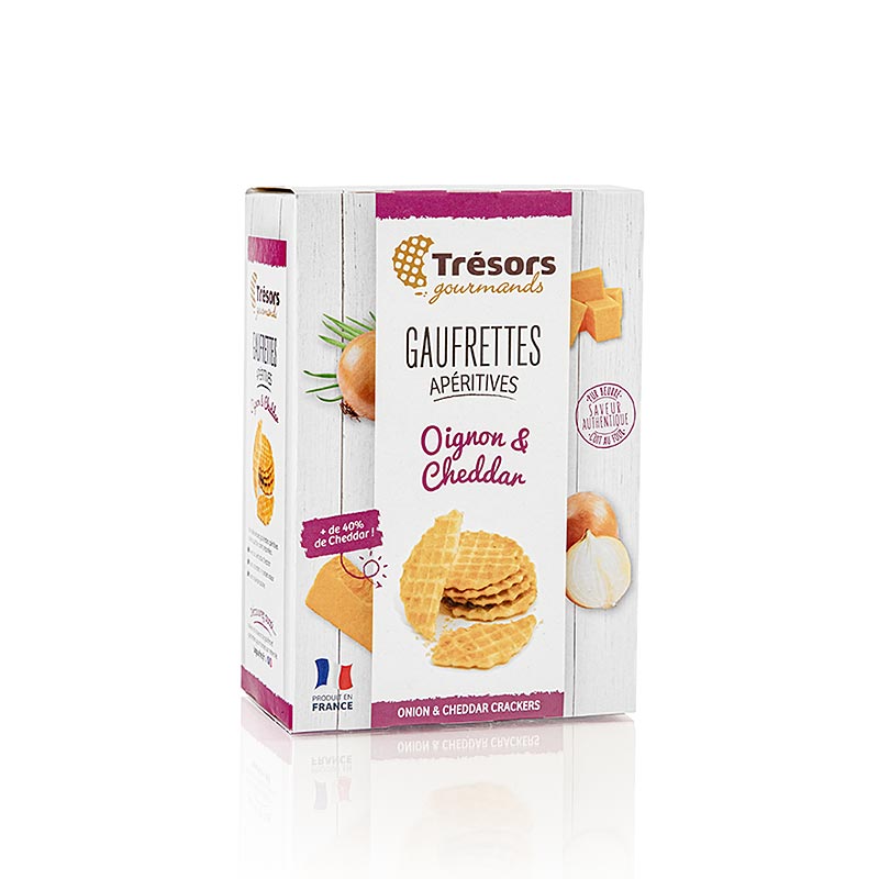 Barsnack Trésors – franska mini-våfflor med lök och cheddarost, 60 g