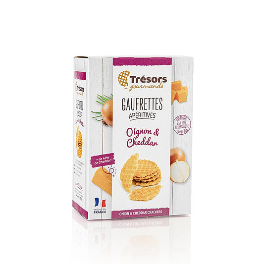 Barsnack Trésors – franska mini-våfflor med lök och cheddarost, 60 g