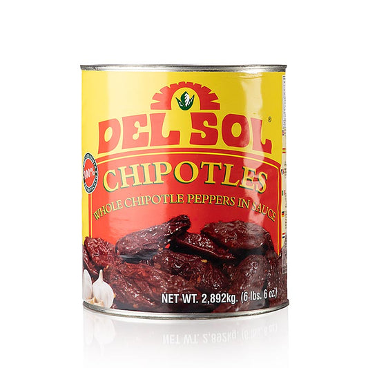 Chipotle-chilifrukter, rökta, i adobosås, Del Sol, 2,892 kg