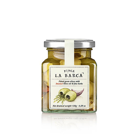 Gröna oliver, urkärnade, med örter (Fine Herbs), Finca La Barca, 130 g