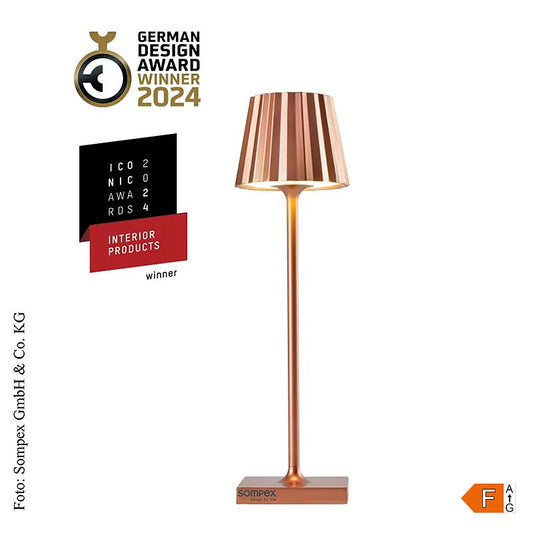Bordslampa "TROLL NANO Outdoor", med batteri, 21x6 cm, aluminium, koppar (78588), 1 St