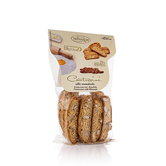 Cantuccini med 25 % mandel, italienskt mandelbakverk, Monardo, 220 g
