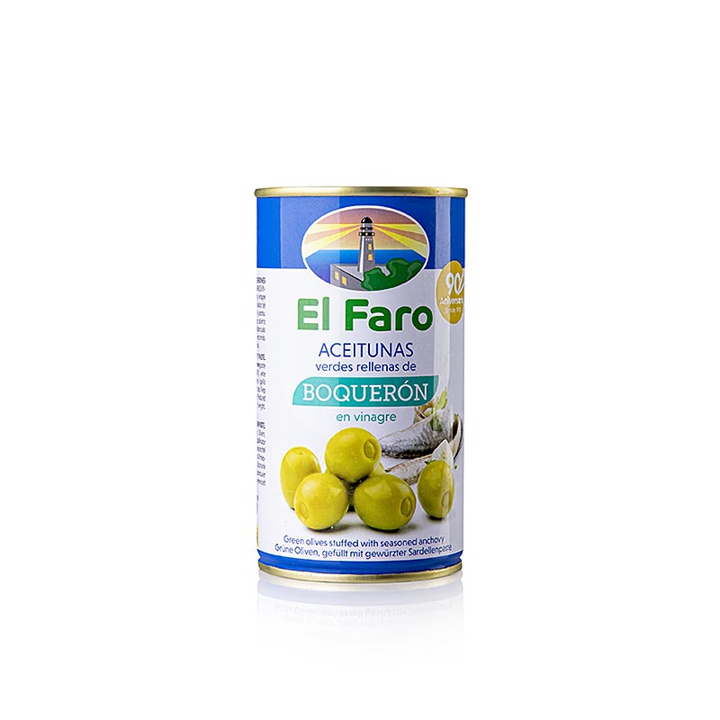 Gröna oliver, med ansjovis Boqueron (sardellvinäger), El Faro, 350 g