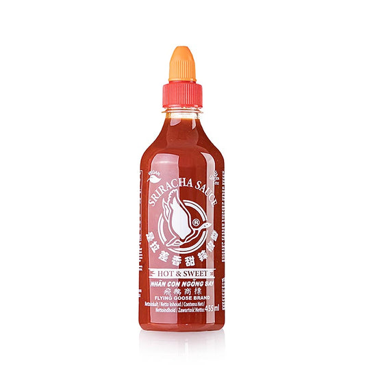 Sriracha chilisås, söt-stark, Flying Goose, 455 ml