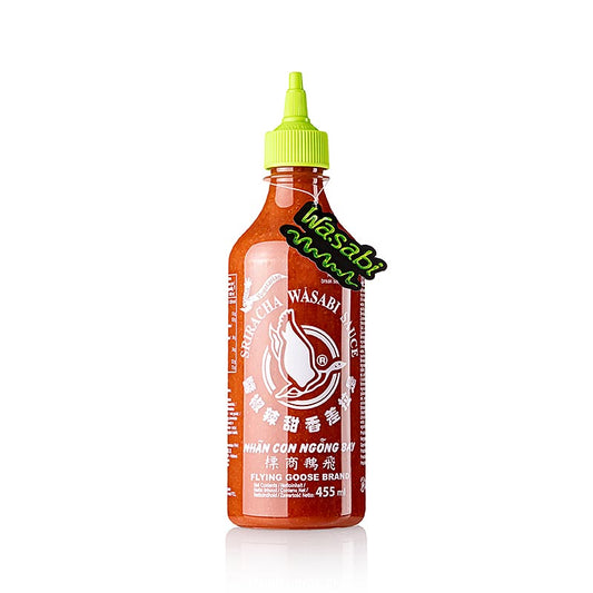 Sriracha chilisås, med wasabi, Flying Goose, 455 ml