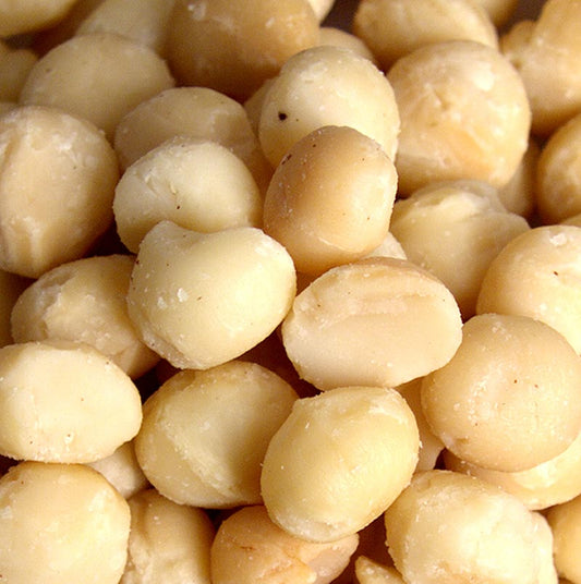 Macadamianötter, hela, rostade, med solrosolja, saltade, 1 kg