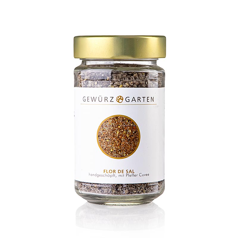 Gewürzgarten – Flor de Sal, handskördad, med pepparkuvée, 170 g