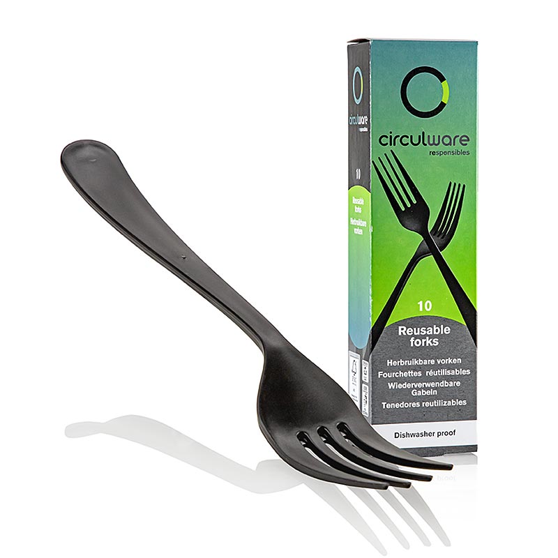 Haval Circulware, återanvändbar gaffel, 19 cm, svart, extra stabil, PP-MF, 10 st