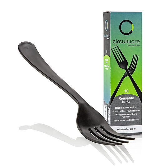 Haval Circulware, återanvändbar gaffel, 19 cm, svart, extra stabil, PP-MF, 10 st