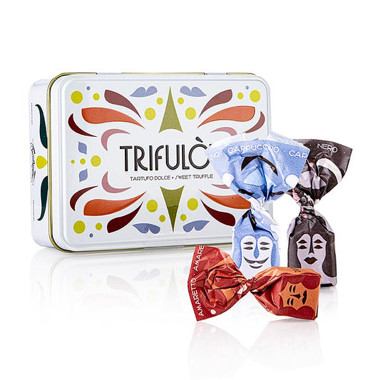 Tartuflanghe Mini tryffelpraliner "trifulòt", i presentask av metall, 3 sorter (, 100 g