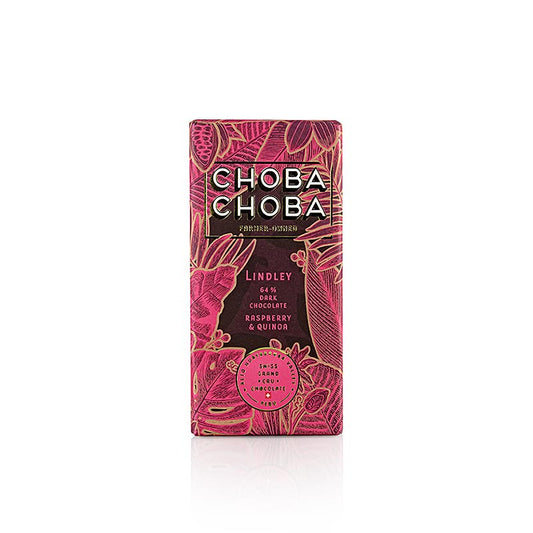 Mörk choklad 64 % hallon-crisp, mörk chokladkaka, ChobaChoba, ekologisk, 91 g