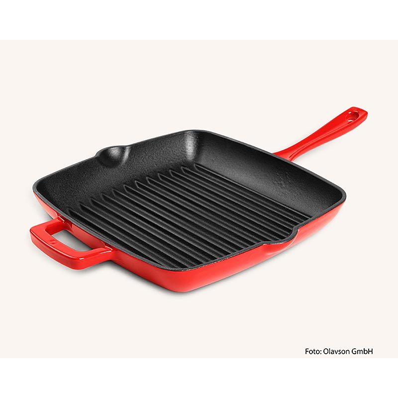 Olavson grillpanna röd, gjutjärn, emaljerad, 24 cm, för alla spistyper, 1 st